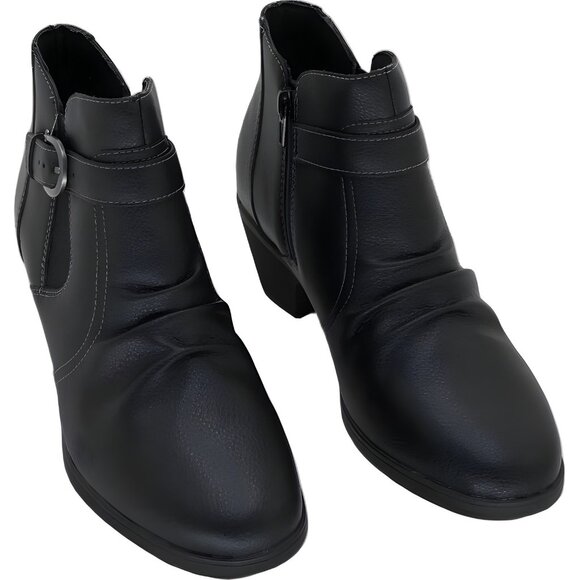 Clarks Emily 2 Opal Black Leather Ankle Boots Buckle Zip Women's US 8M - Picture 1 of 6